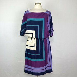 Jessica Howard Womens 16 XL  Dress Striped Colorblock Blue Purple Geometric *Y